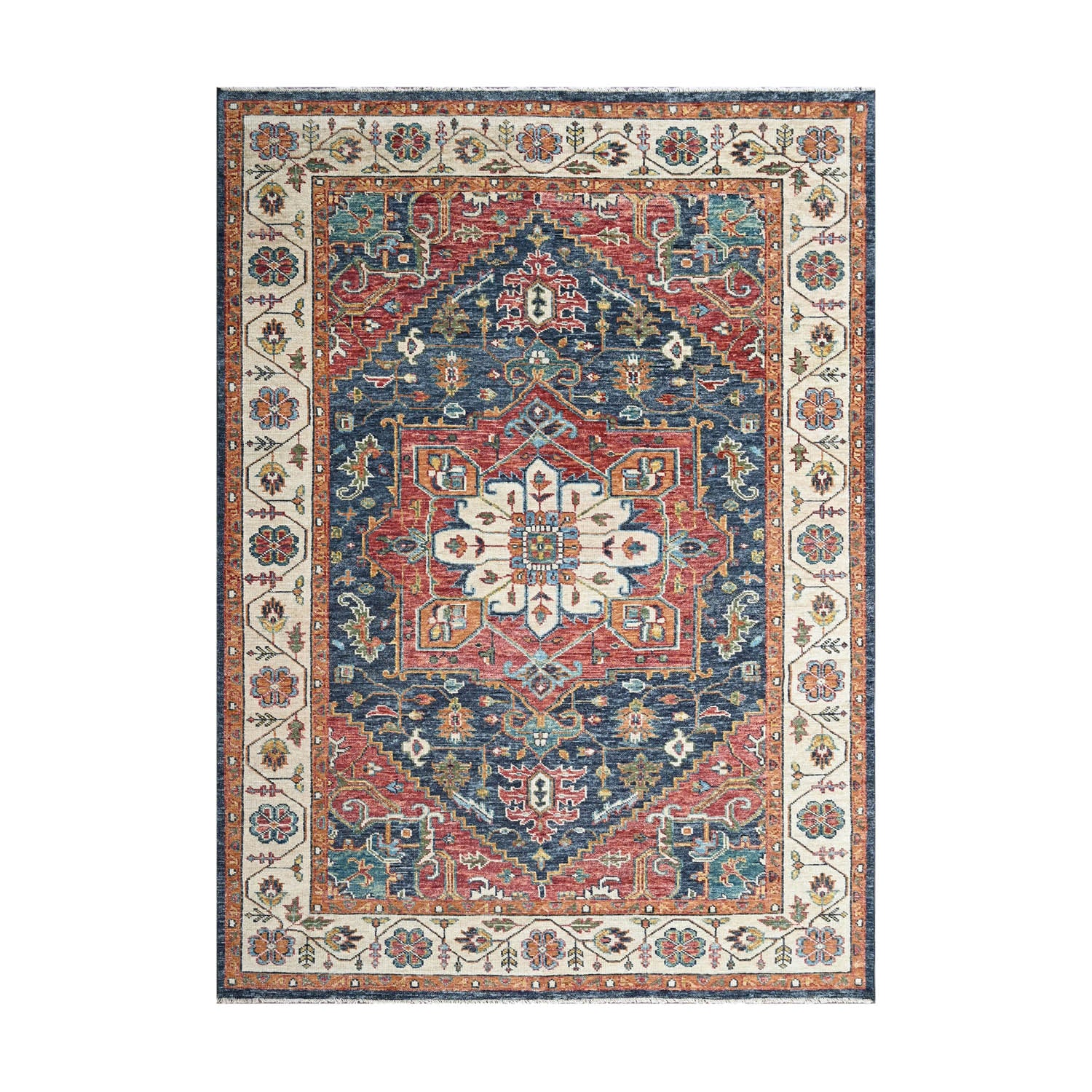 Ermino LoomBloom Multi Size Traditional Oushak Wool Oriental Area Rug in Navy