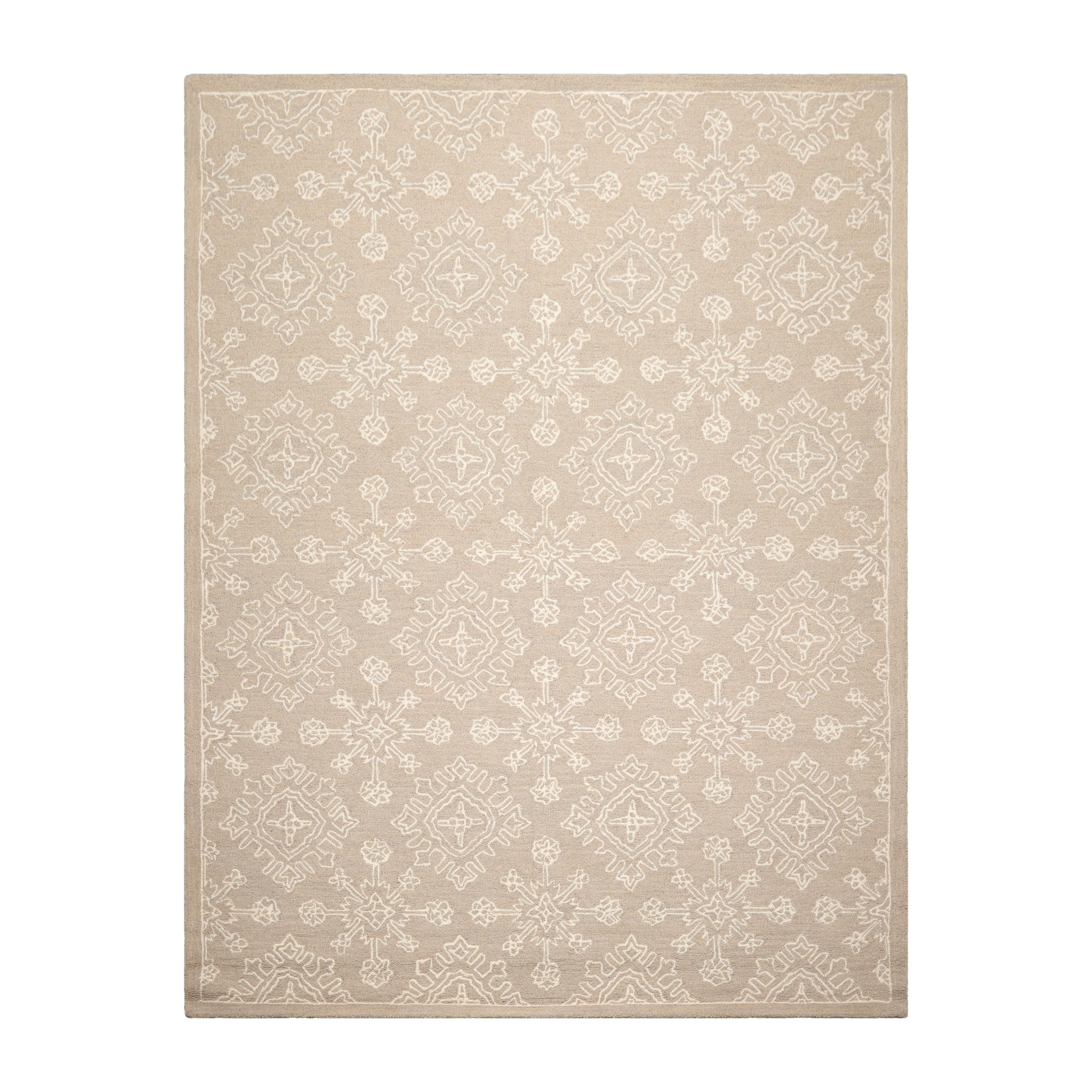 Soares Hand Tufted 7'8"x10' Beige Transitional Floral 100% Wool Oriental Area Rug LoomBloom