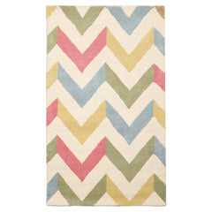 3x5 Ivory, Sage, Blue Color Hand Tufted Chevron Wool Modern Oriental Rug