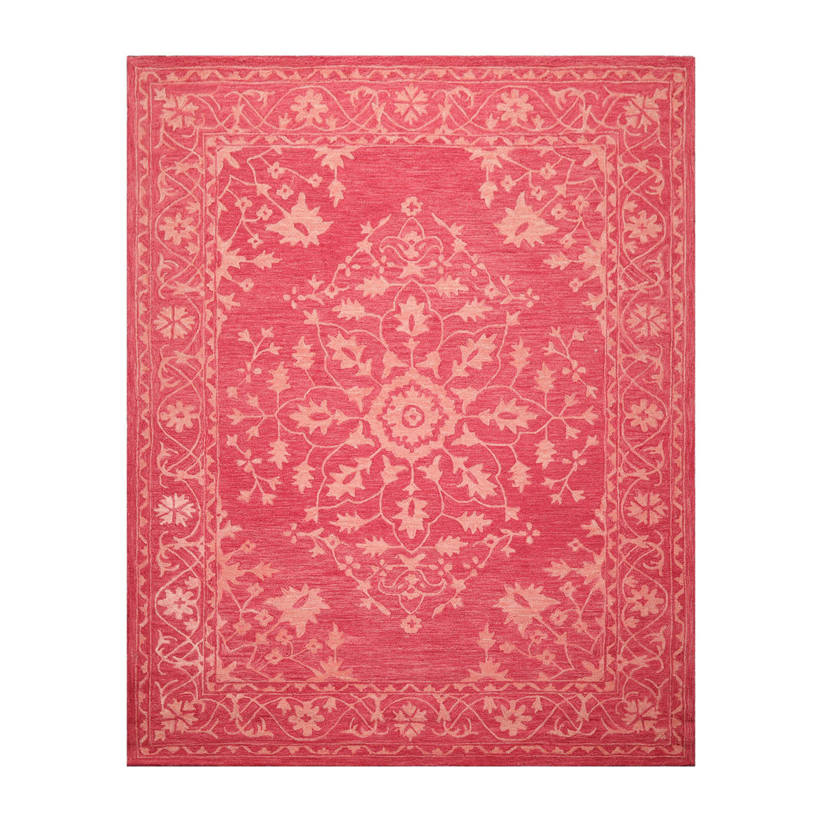 Multi Sizes Coral Oriental 100% Wool Area Rug LoomBloom Hand Tufted Transitional Medallion