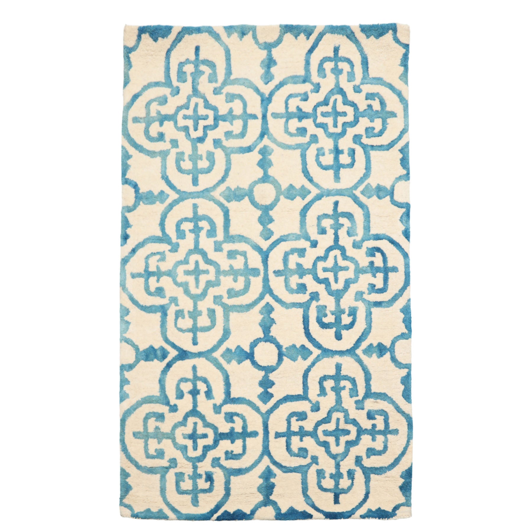 3x5 Ivory, Turquoise, Color Hand Tufted All-Over Wool Modern Oriental Rug
