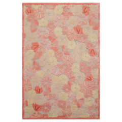 4x6 Beige, Coral, Light Gold Color Hand Tufted Floral Wool Contemporary Oriental Rug