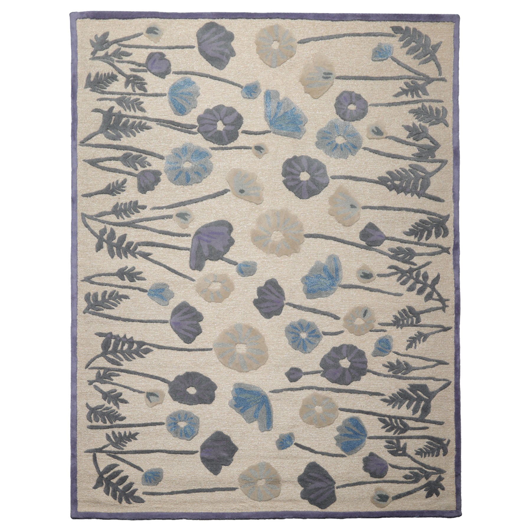 Jutin Multi Sizes Beige Wool and Silk Oriental  Rug by LoomBloom Contemporary Botanical Hand Tufted Design