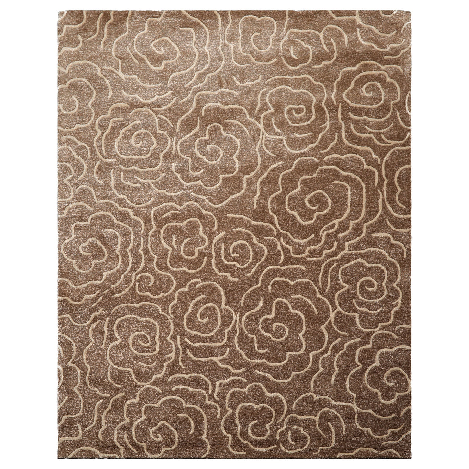 Stouchsburg Multi Size Contemporary Floral Brown Wool and Faux Silk LoomBloom Hand Tufted Oriental Style Rug