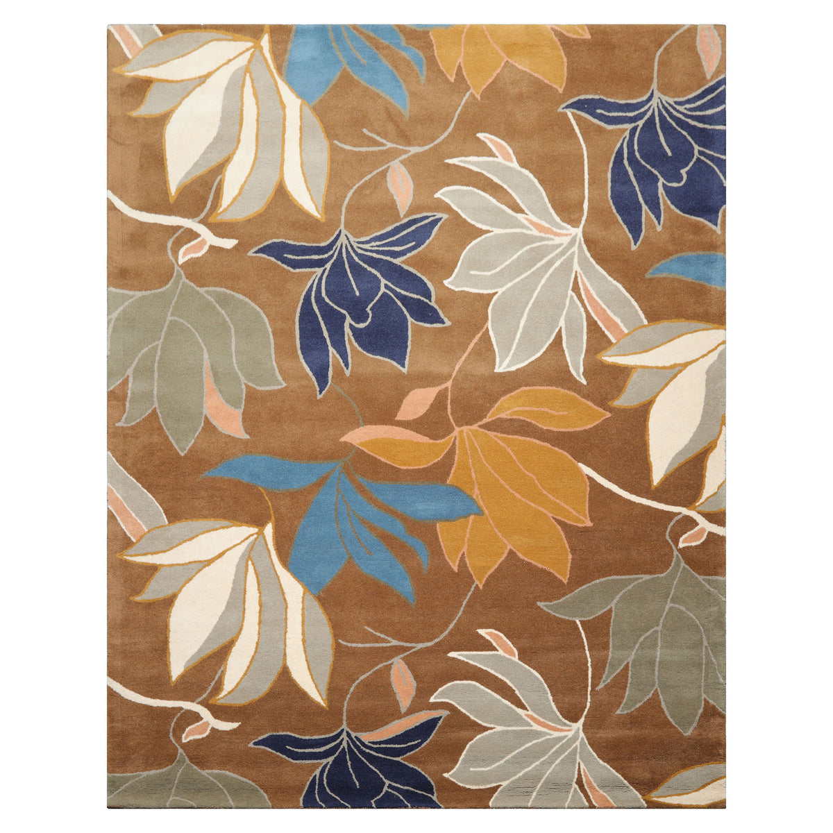 Multi Sizes Hand Tufted Brown Floral Wool Oriental Area Rug by LoomBloom Contemporary Design