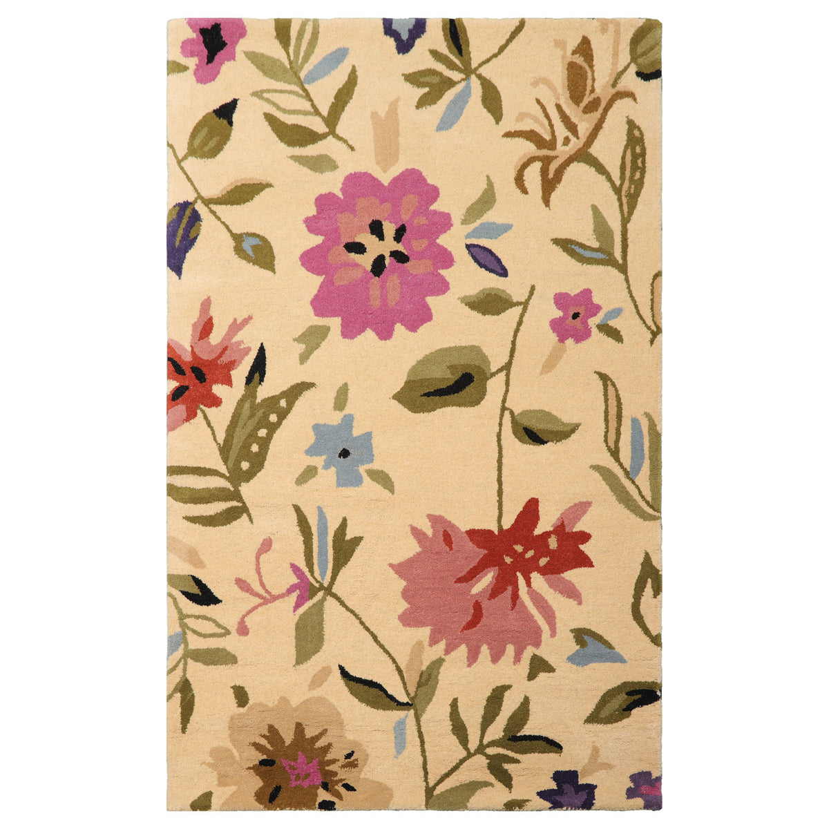 Multi Size Contemporary Floral Light Gold Wool LoomBloom Hand Tufted Oriental Style Rug