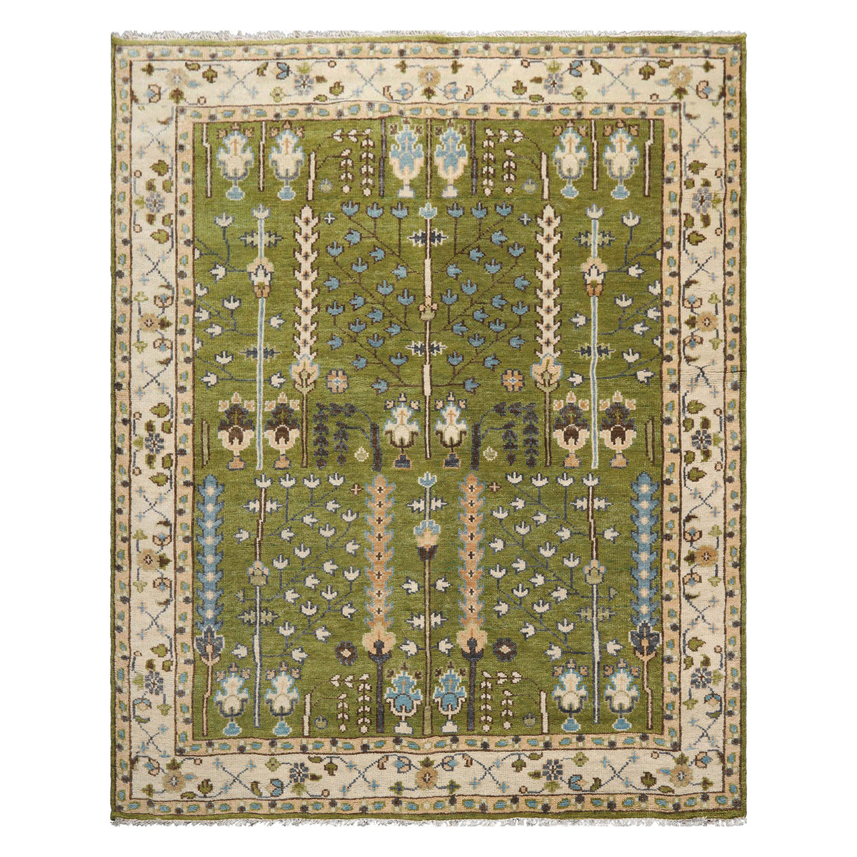 Classic 8'x10' Green Hand Knotted Traditional William Morris Arts & Crafts Wool Rug