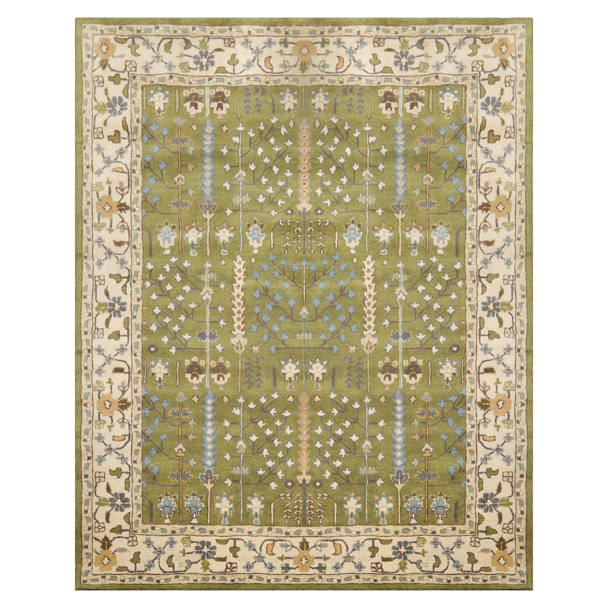 Multi Size Traditional Arts and Crafts Green Wool Rug Hand Tufted by LoomBloom