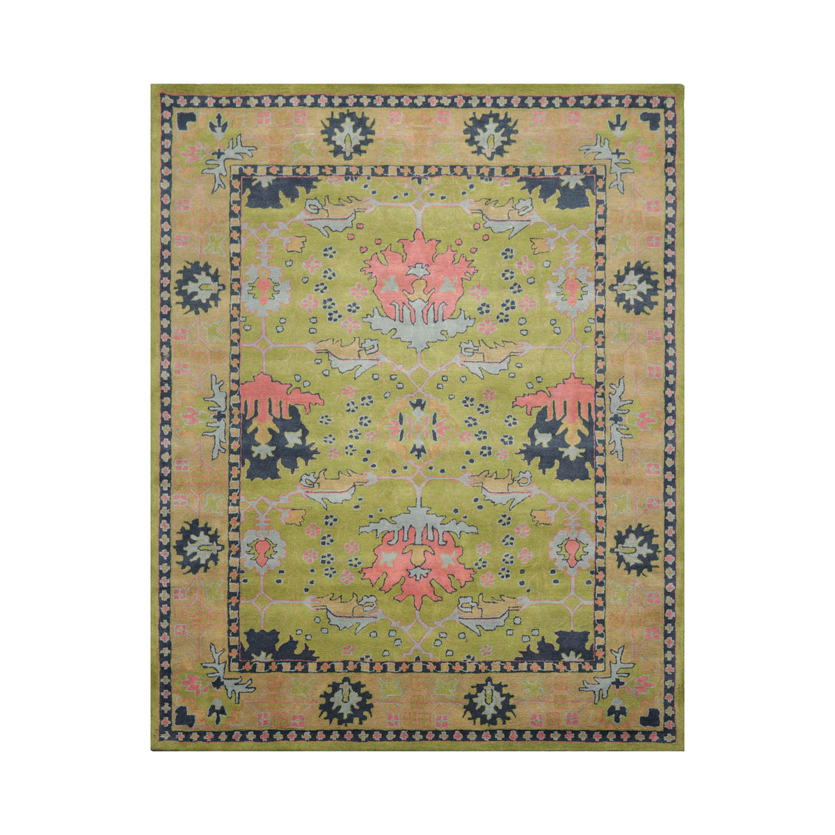 Hand Tufted Heritage LoomBloom Multi Size Turkish Oushak Wool Rug in Green Traditional Mastery
