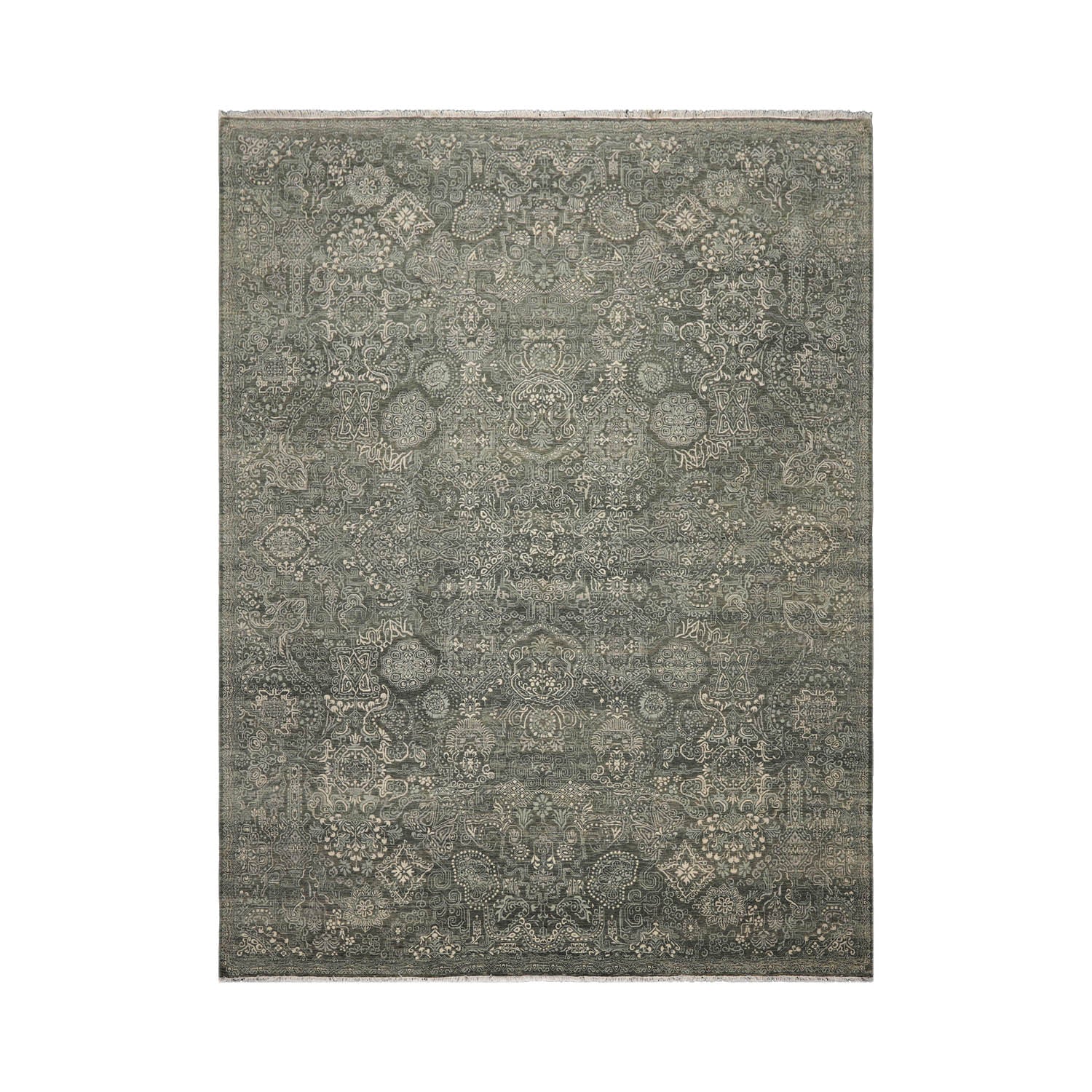 9x12 Green, Beige Color Hand Knotted High End Designer Wool Transitional Oriental Rug