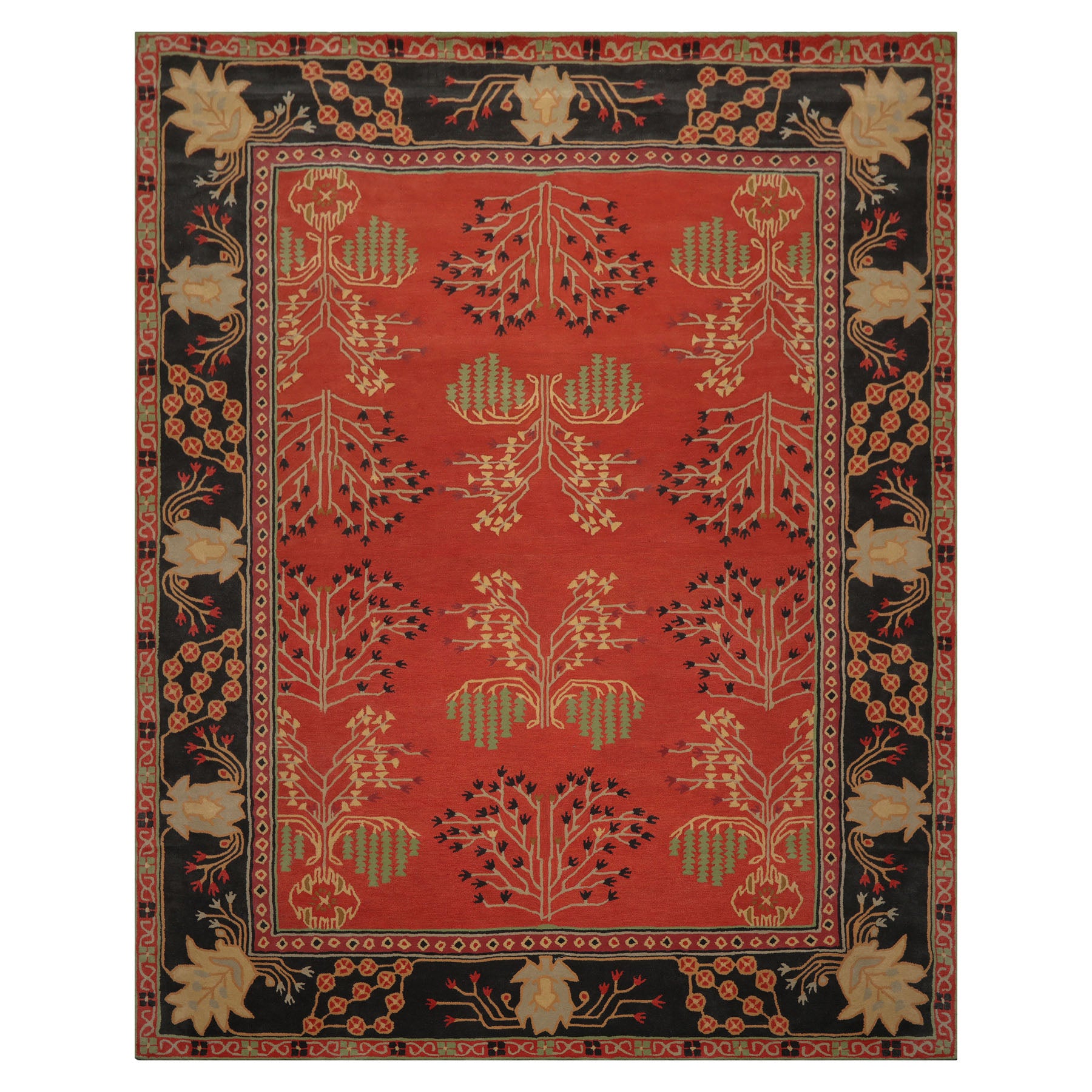 Multi Color Multi Size Hand Tufted Handmade 100% Wool Donegal Branches Arts & Crafts Oriental Area Rug Gray with Green undertone, Moss Color