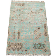 2'x3' Tibetan Turquoise Modern Abstract Wool and Bamboo Silk Oriental Area Rug