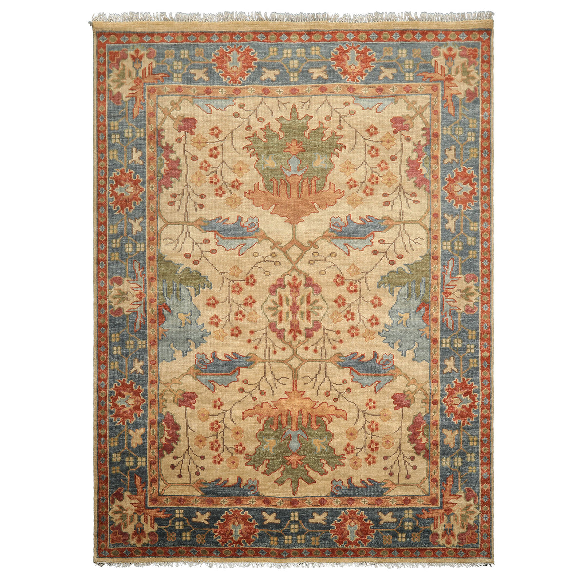 Multi Size Beige Aqua Blue Color Hand Knotted Oushak Wool Arts & Crafts Oriental Rug