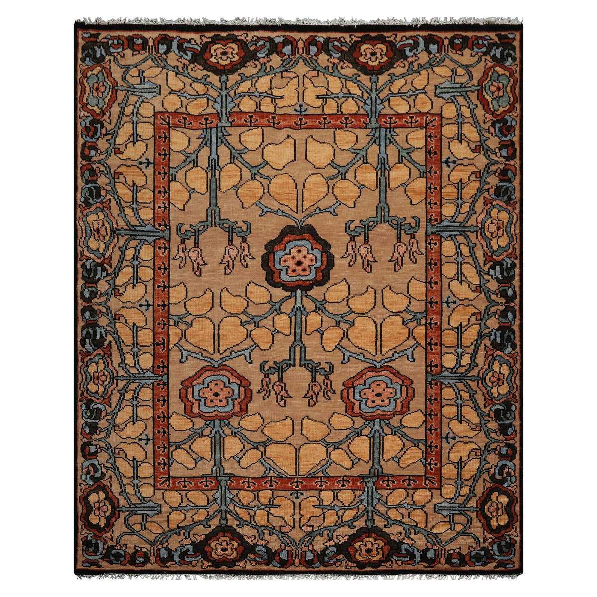 LoomBloom Multi Size Tan Hand Knotted Wool Arts and Crafts Stained Glass Oushak Oriental Area Rug