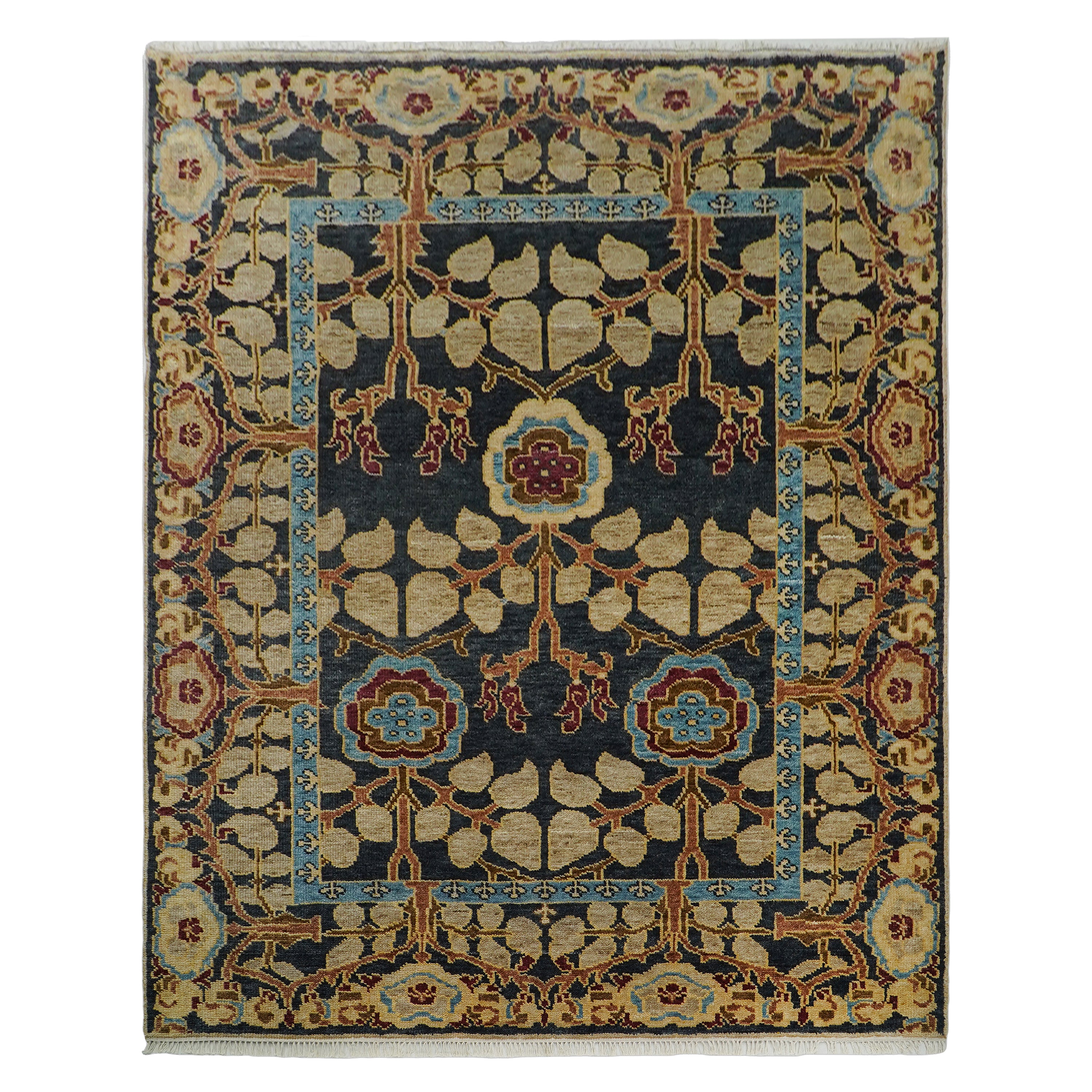 LoomBloom Multi Size Charcoal Hand Knotted Wool Arts and Crafts Stained Glass Oushak Oriental Area Rug