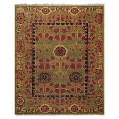 LoomBloom 8'x10 Sage Hand Knotted Wool Arts and Crafts Stained Glass Oushak Oriental Area Rug