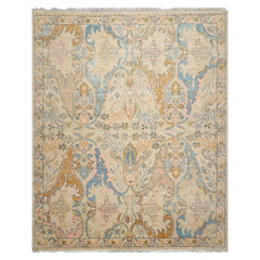 9x12 Beige Blue Aqua Color Hand Knotted All-Over Wool Transitional Oriental Rug