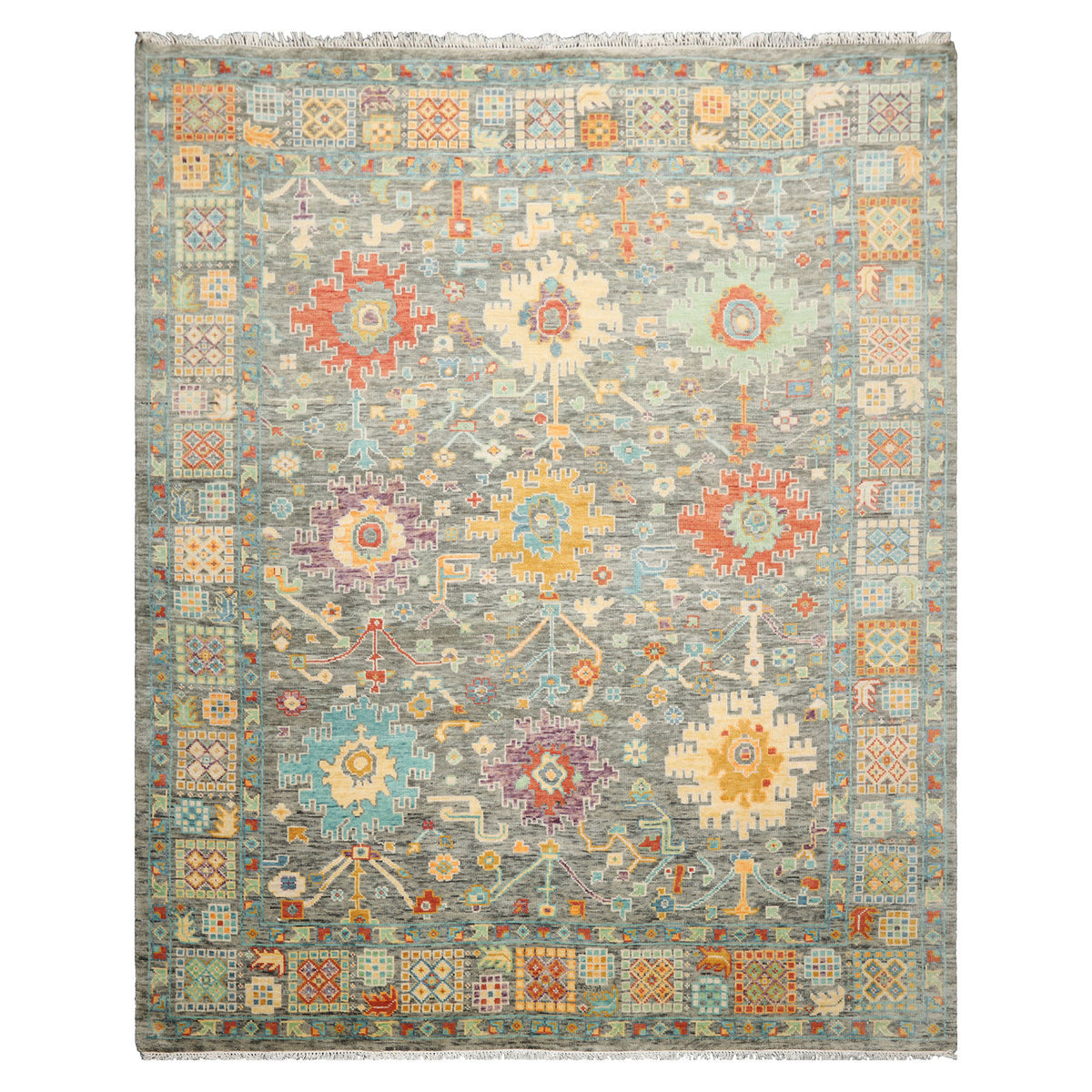 9x12 Celadon Gray Moss Color Hand Knotted Art & Crafts Wool Transitional Oriental Rug