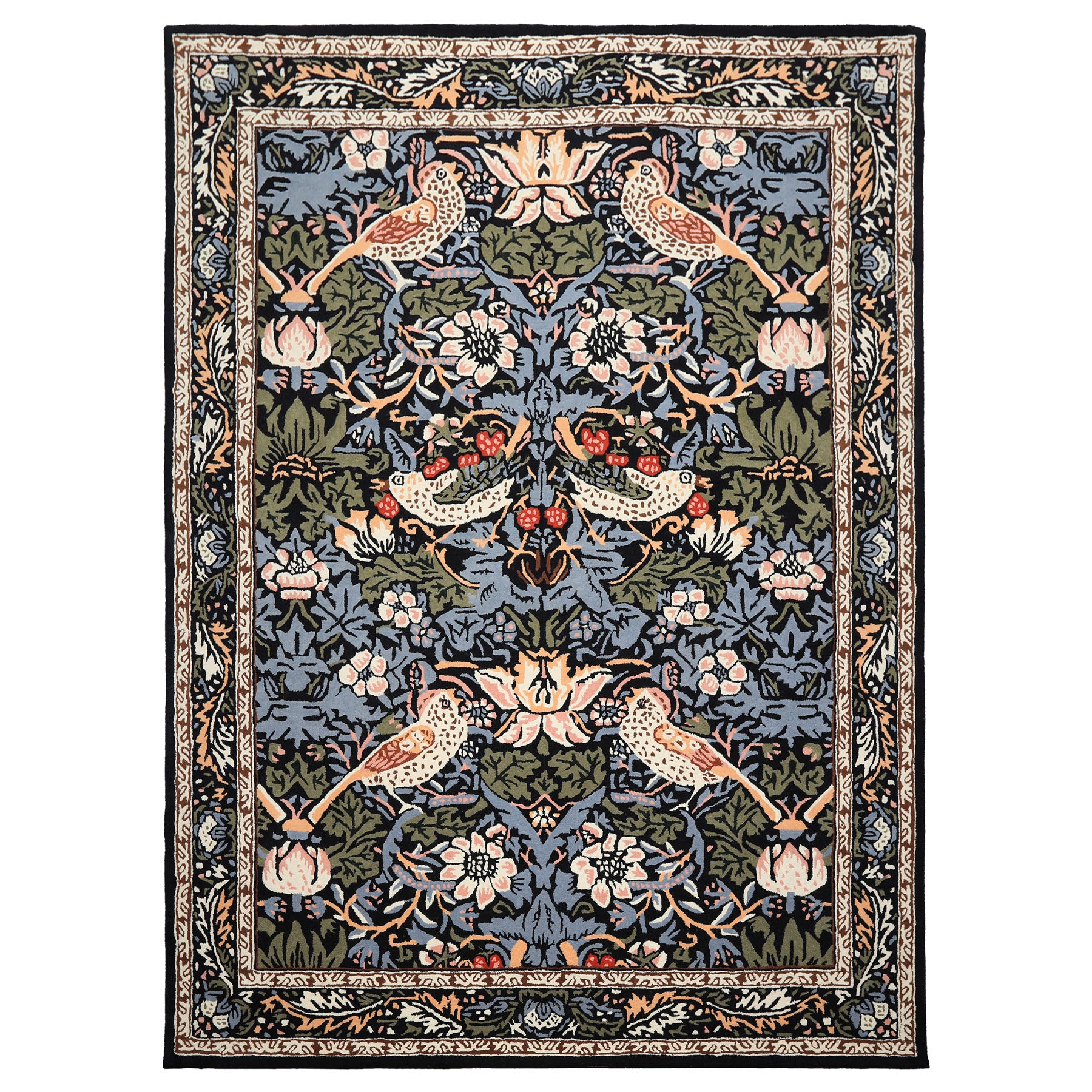 Multi Size Black Blue Ivory Color Hand Tufted William Morris Wool Arts & Crafts Oriental Rug