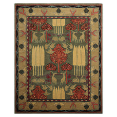 LoomBloom 8'x10' Green Hand Tufted Wool Rug in an Arts & Crafts William Morris Style