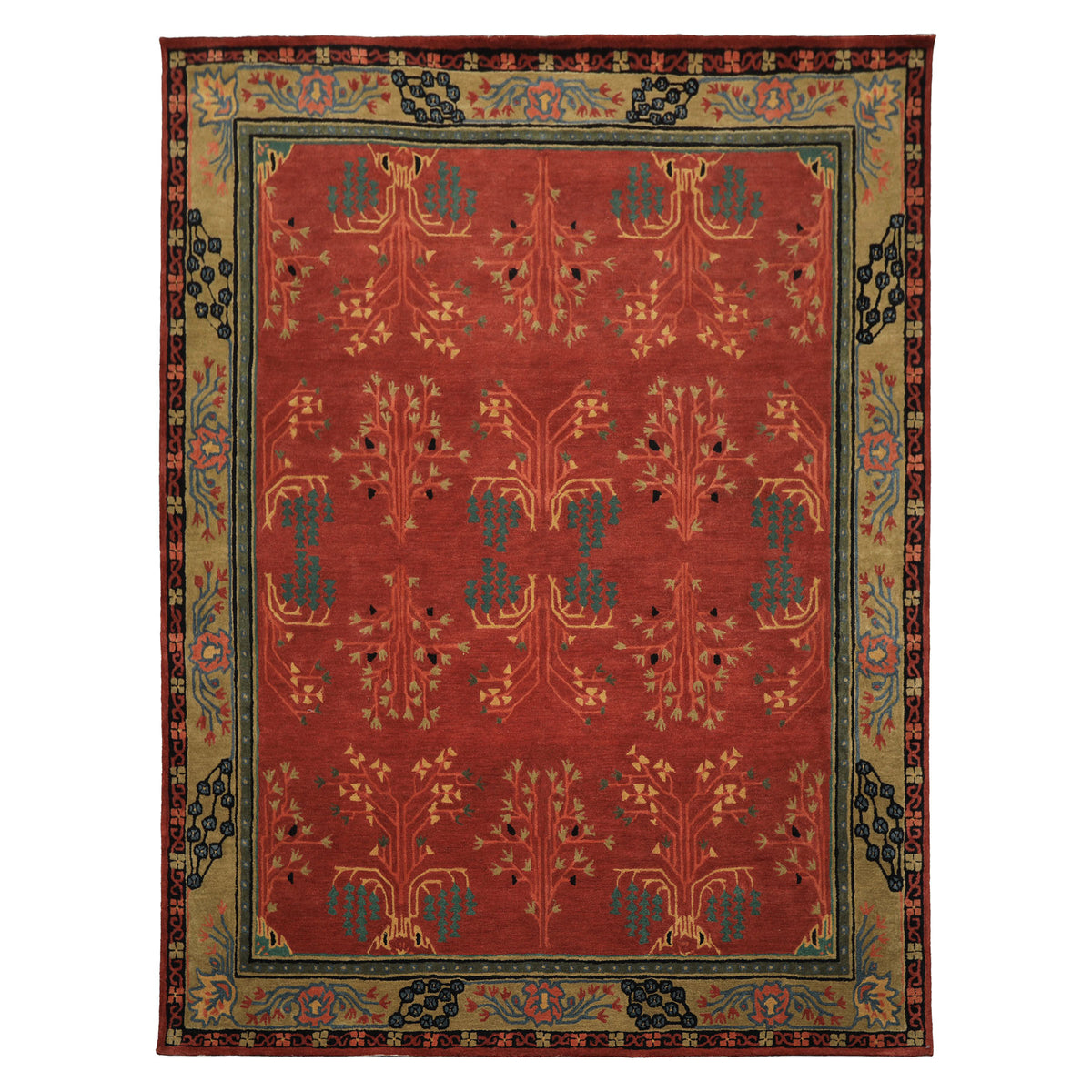 Multi Size Rose
 Pistachio Turquoise Color Hand Tufted Donegal Wool Traditional Oriental Rug