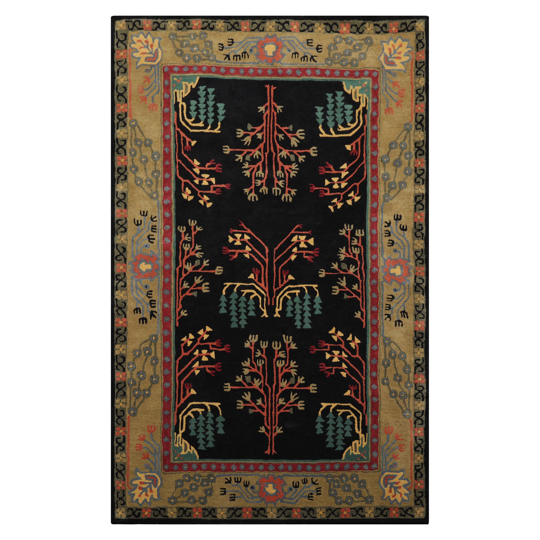 LoomBloom 5'x8' Black Hand Tufted Wool Rug with a Traditional Arts & Crafts Design