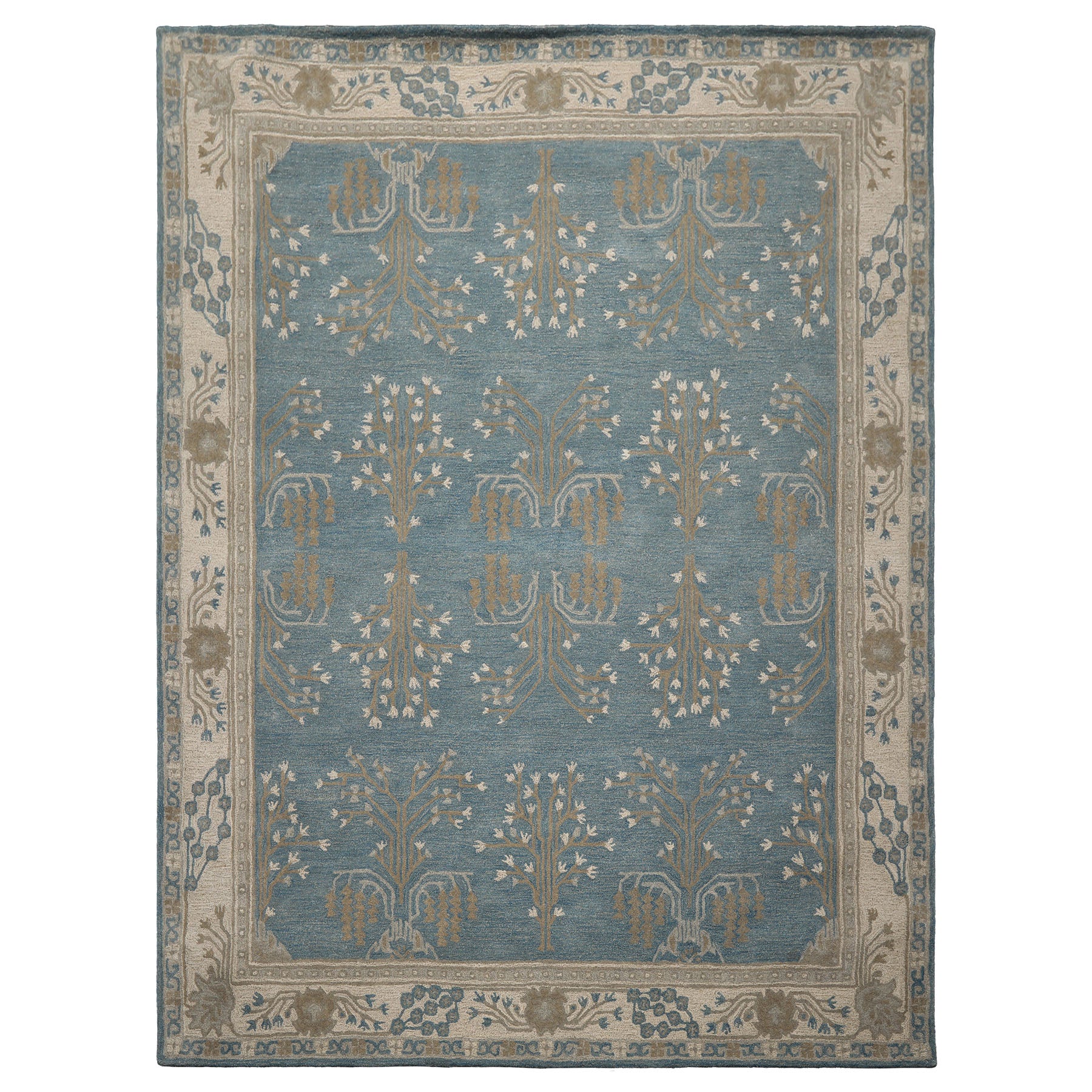 Multi Size Aqua Ivory Gray Color Hand Tufted Donegal Wool Traditional Oriental Rug
