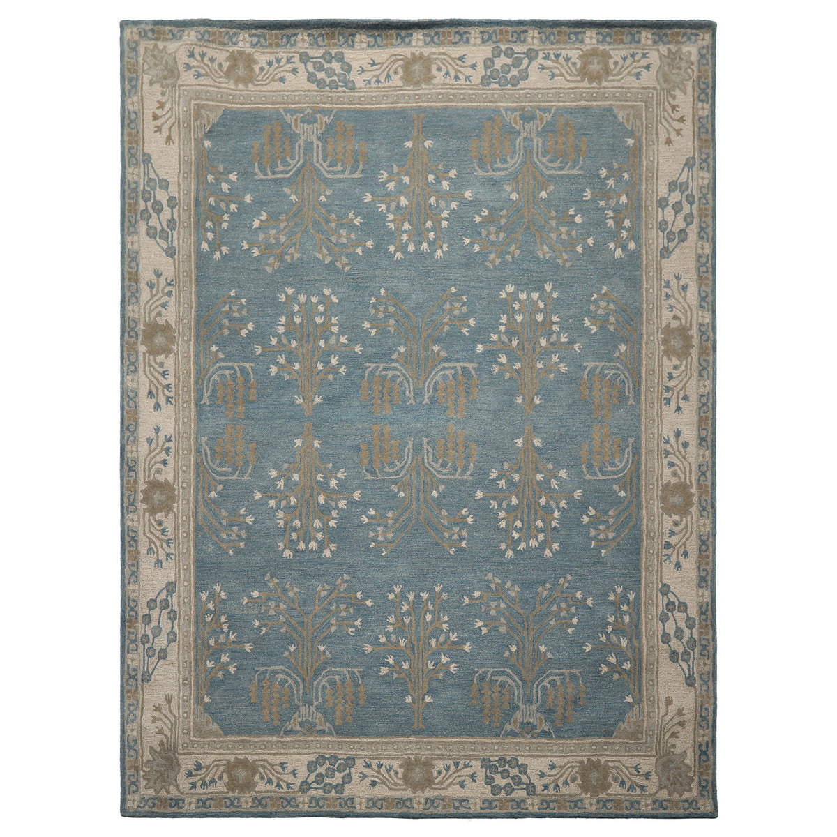 Multi Size Aqua Ivory Gray Color Hand Tufted Donegal Wool Traditional Oriental Rug