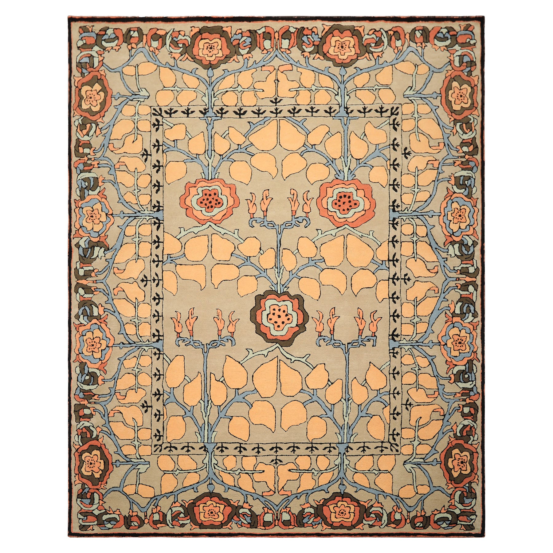 Multi Size Beige Peach Blue Color Hand Tufted Arts & Crafts Wool Transitional Oriental Rug