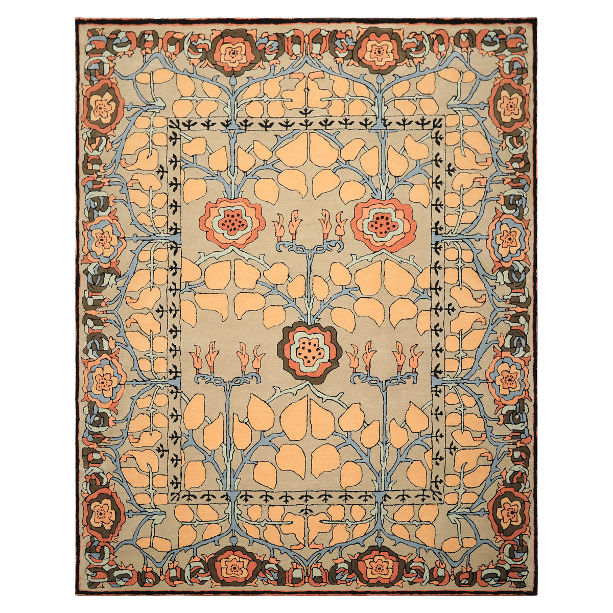 Multi Size Beige Peach Blue Color Hand Tufted Arts & Crafts Wool Transitional Oriental Rug