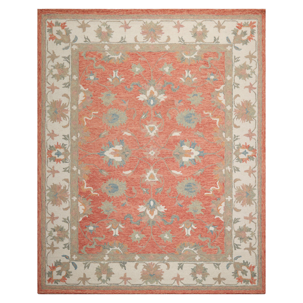 LoomBloom Multi Size Orange Hand Hooked Wool Rug Featuring a Transitional Agra Design