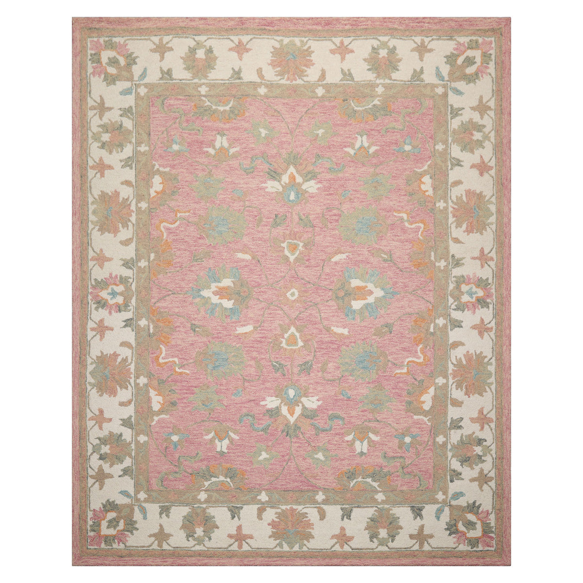 LoomBloom Multi Size Blush Hand Hooked Wool Rug in a Sophisticated Agra Transitional Style