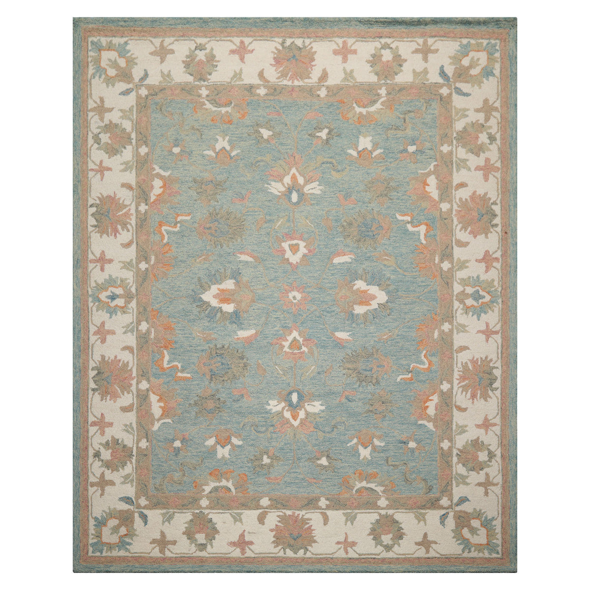 LoomBloom Multi Size Aqua Hand Hooked Wool Rug with a Timeless Transitional Agra Weave