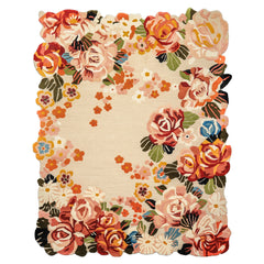 8x10 Ivory, Blush, Green Color Hand Tufted Irregular Rug Wool Modern & Contemporary Oriental Rug