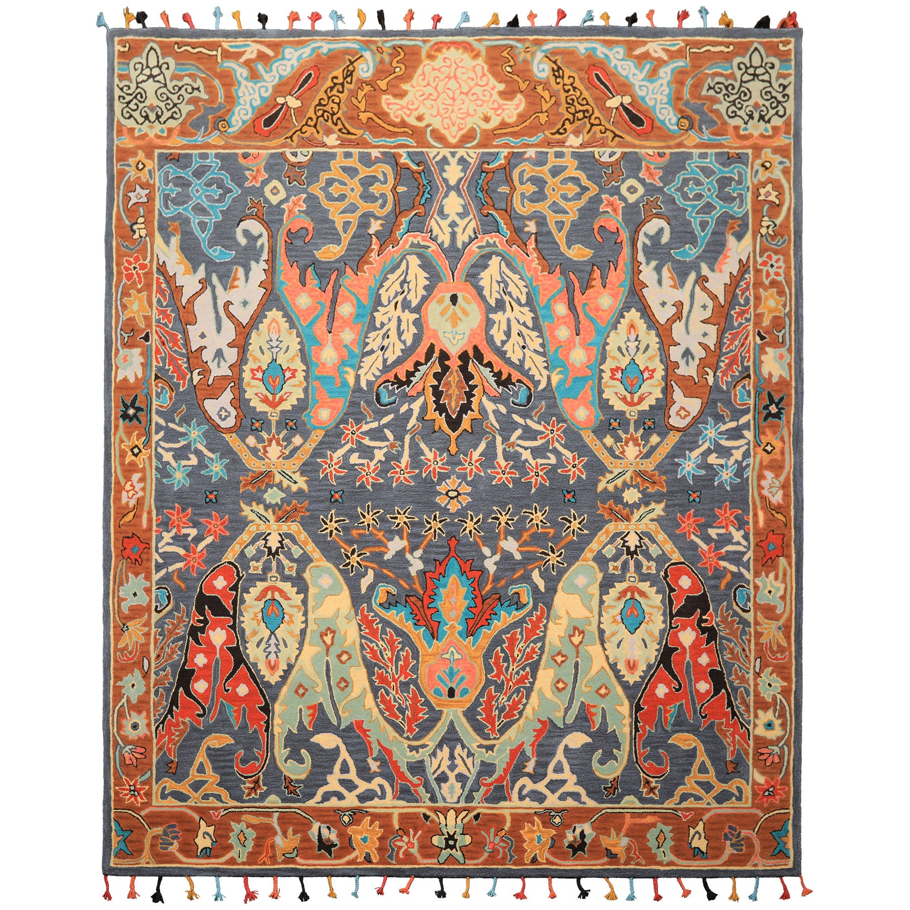 Multi Size Blue Caramel Orange Color Hand Tufted Handmade Boho Wool Arts & Crafts Oriental Rug