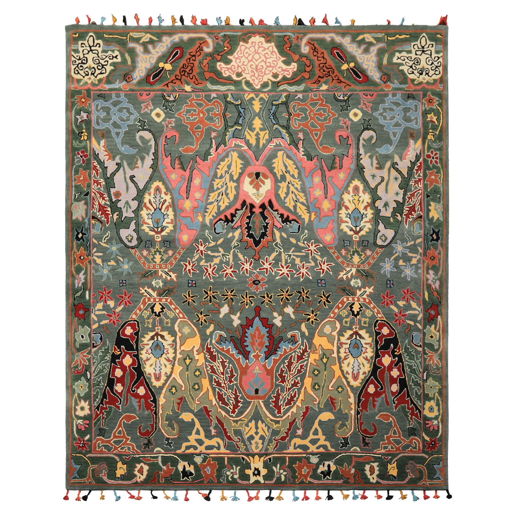 Multi Size Muted Teal Green Ivory Color Hand Tufted Handmade Boho Wool Arts & Crafts Oriental Rug