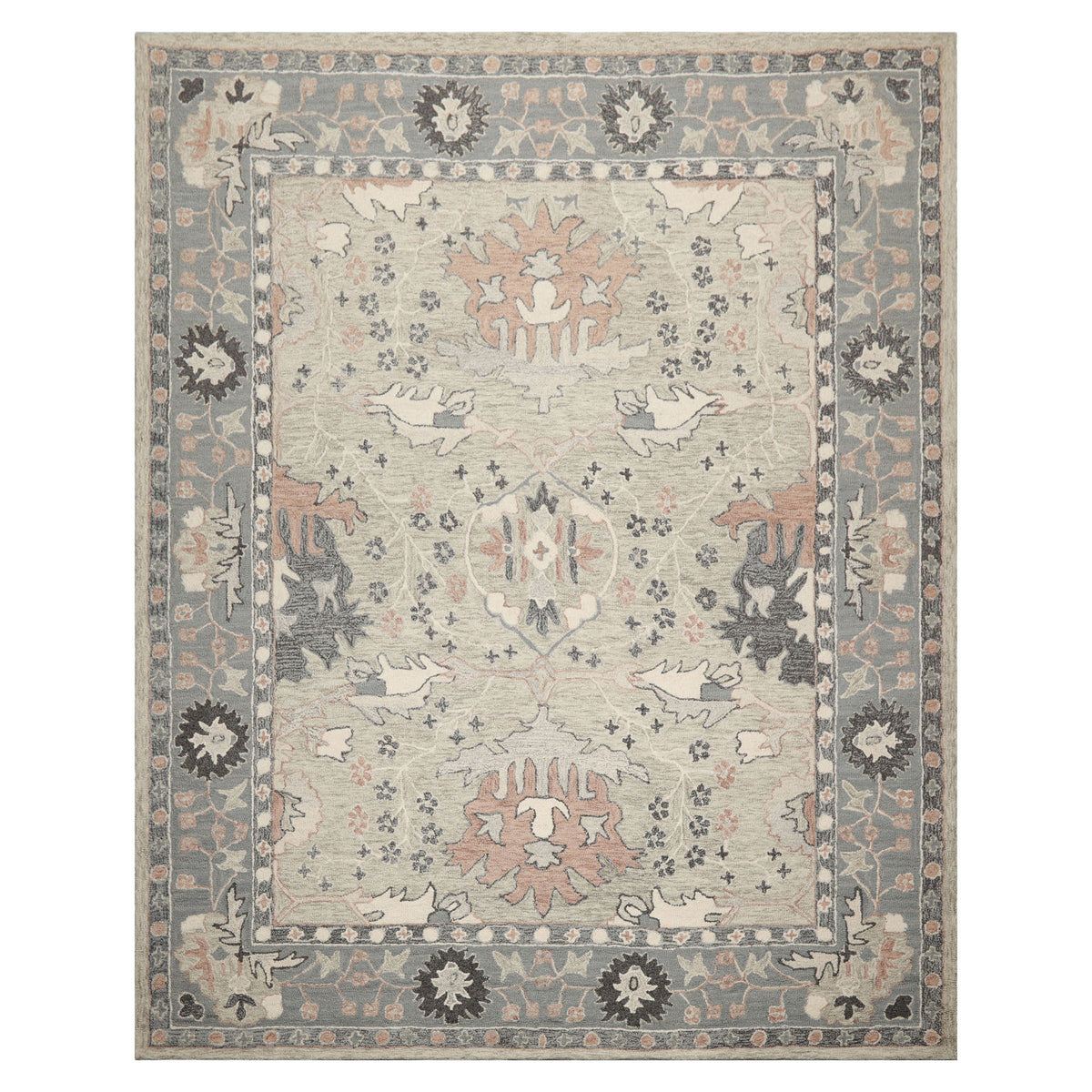Multi Size Sage Beige Ivory Color Hand Hooked Handmade Wool Transitional Oriental Rug
