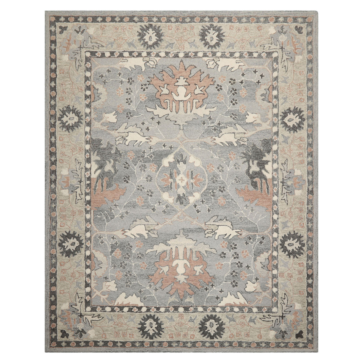 Multi Size Gray Cream Rust Color Hand Hooked Handmade Wool Transitional Oriental Rug