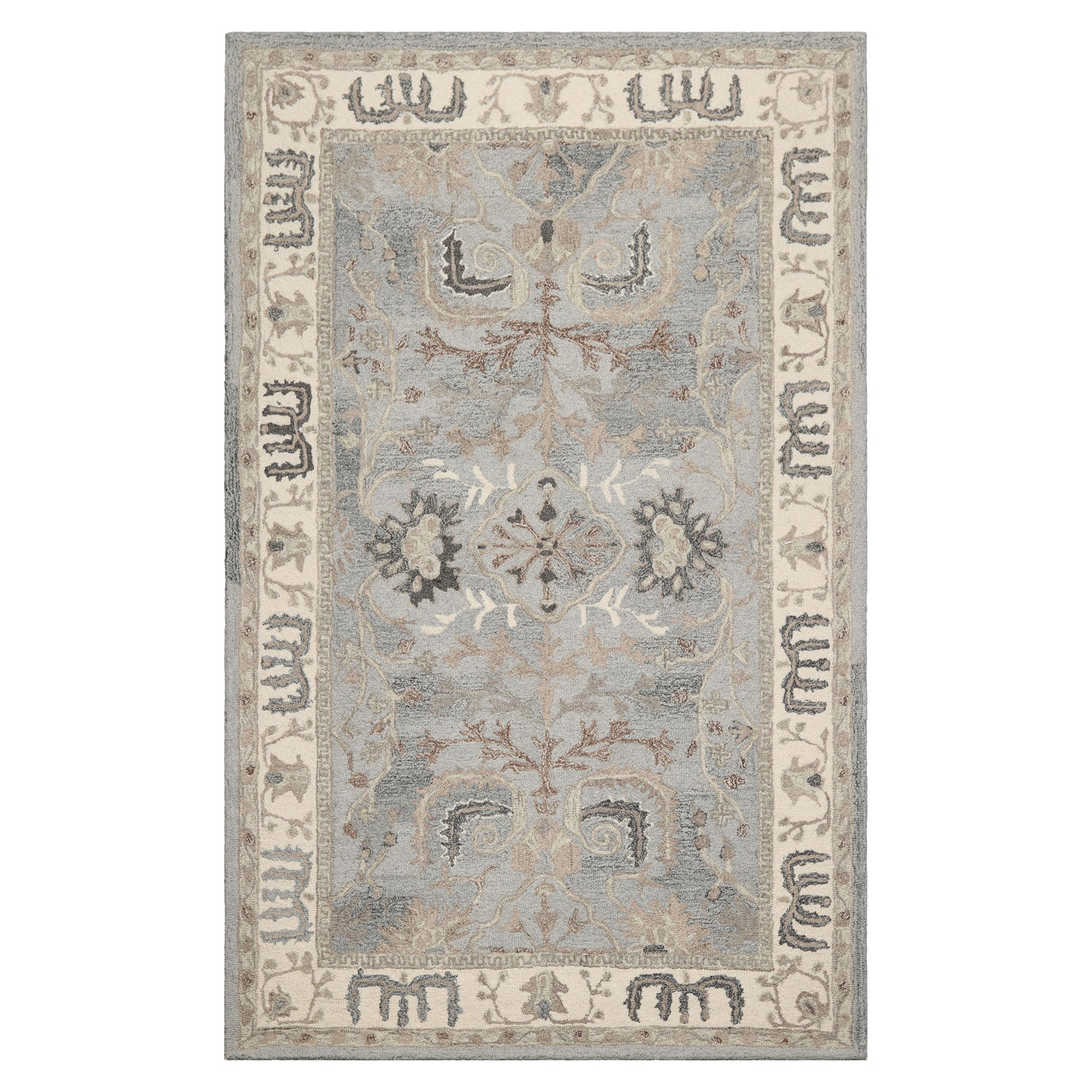 5x8 Slate, Gray, Ivory Color Hand Hooked Handmade Wool Transitional Oriental Rug