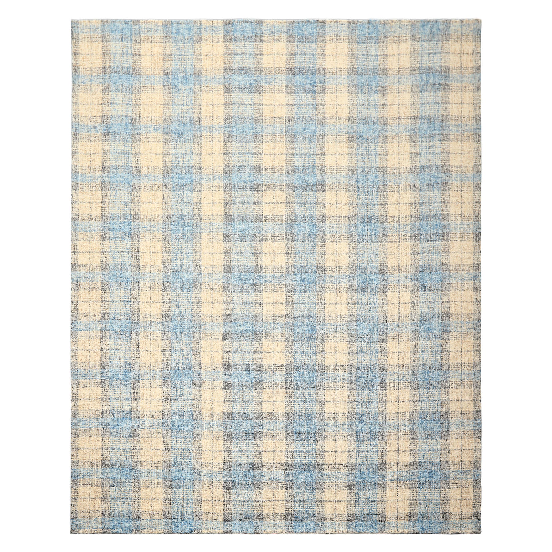 Multi Size Ivory Aqua Charcoal Color Hand Hooked  Wool Contemporary Oriental Rug