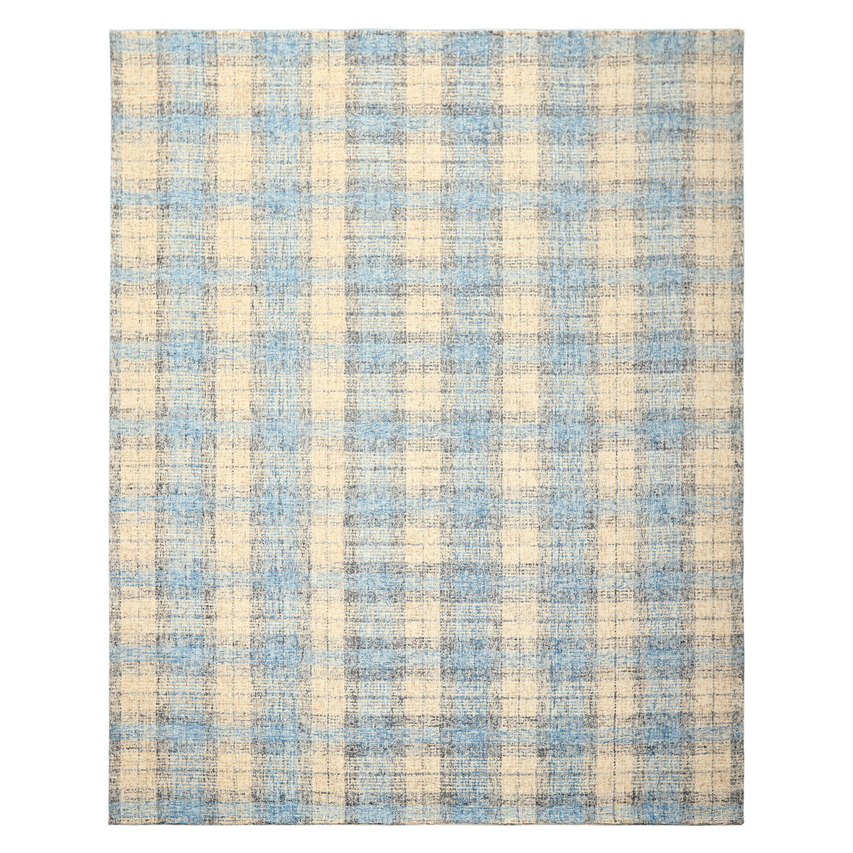 Multi Size Ivory Aqua Charcoal Color Hand Hooked  Wool Contemporary Oriental Rug