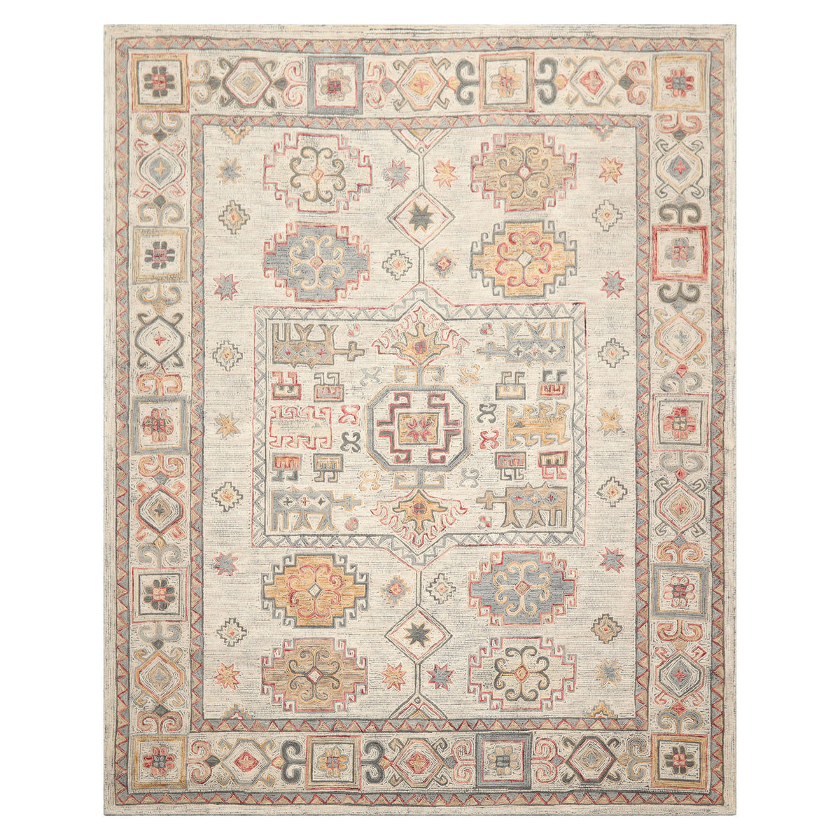 LoomBloom 8x10 Beige Hand Tufted Wool Transitional Geometric Oriental Rug