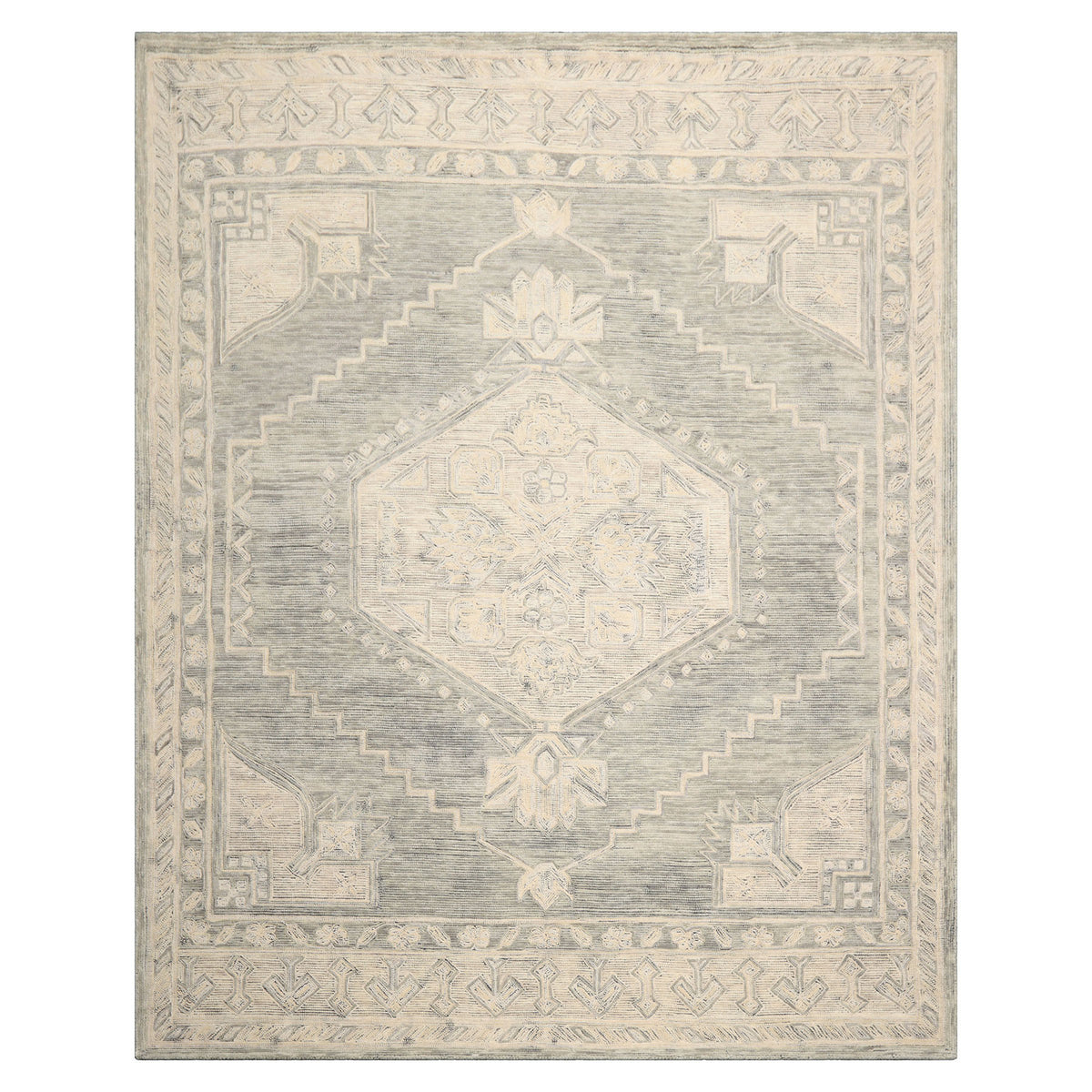 LoomBloom 8x10 Celadon Hand Tufted Wool Traditional Medallion Oriental Rug