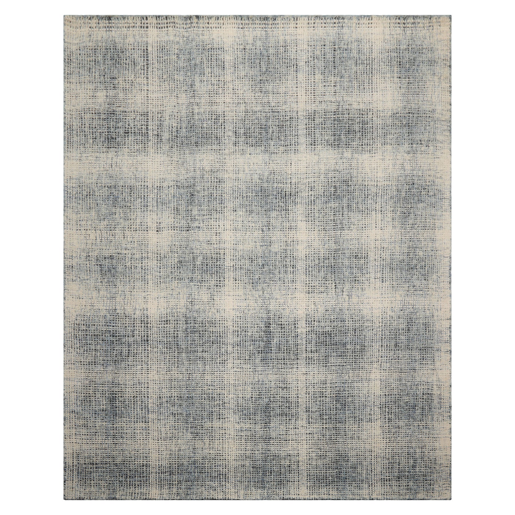 LoomBloom Multi Size Ivory Hand Hooked Wool Rug with a Minimalist Modern Plaid Pattern