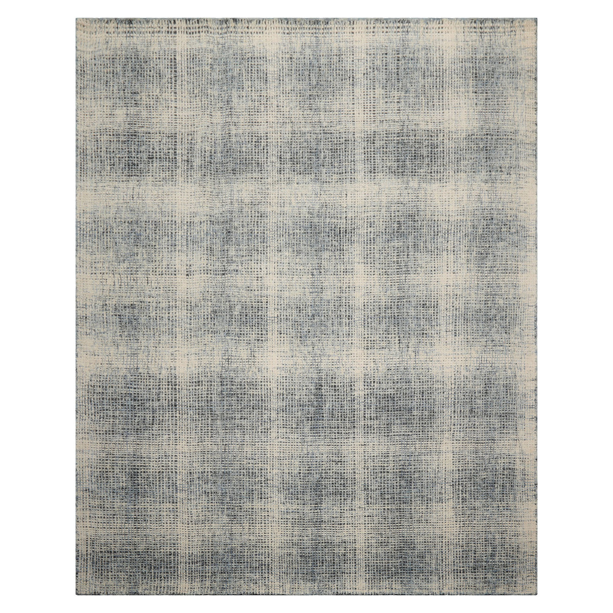 LoomBloom Multi Size Ivory Hand Hooked Wool Rug with a Minimalist Modern Plaid Pattern