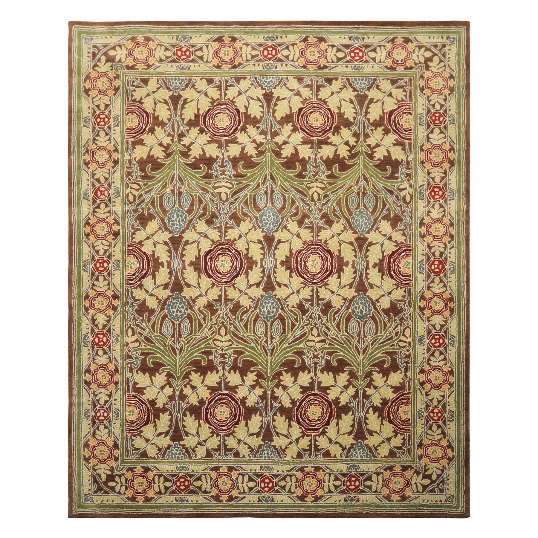 Multi Size Brown Sage Teal Color Hand Tufted William Morris Wool Arts & Crafts Oriental Rug