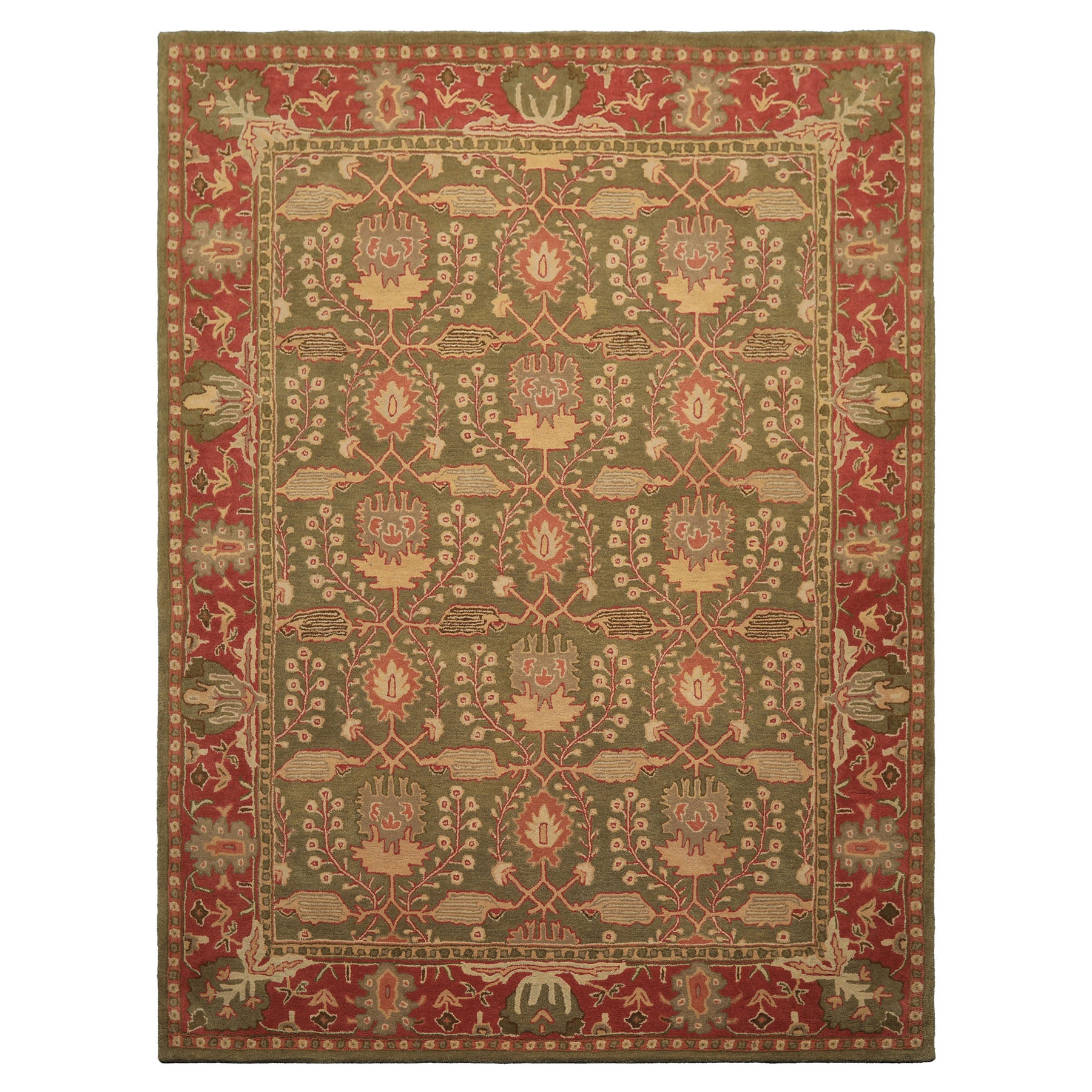 8x10 Sage, Rose, Beige Color Hand Tufted William Morris Wool Arts & Crafts Oriental Rug