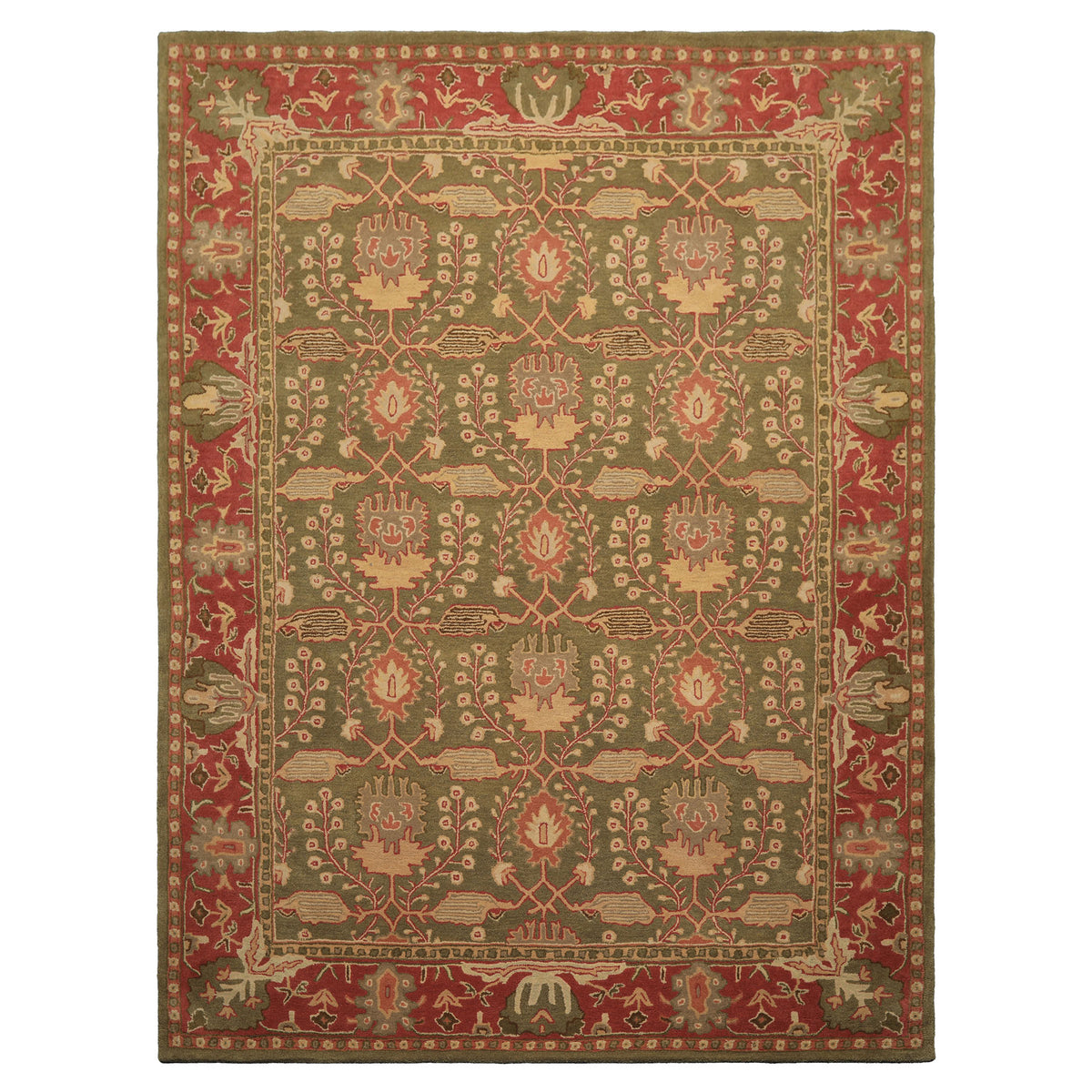 8x10 Sage, Rose, Beige Color Hand Tufted William Morris Wool Arts & Crafts Oriental Rug