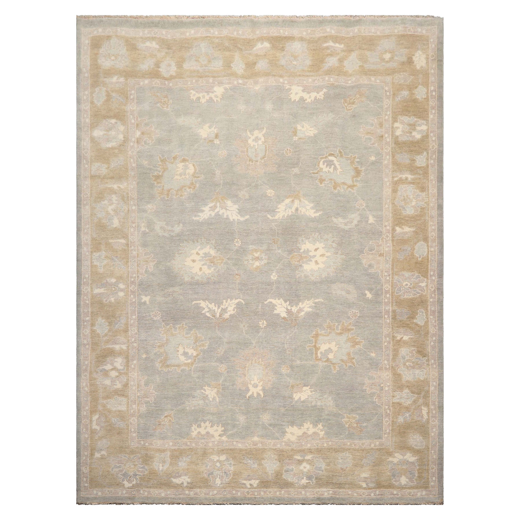 9x12 Gray Pistachio Ivory Color Hand Knotted  Wool Traditional Oriental Rug