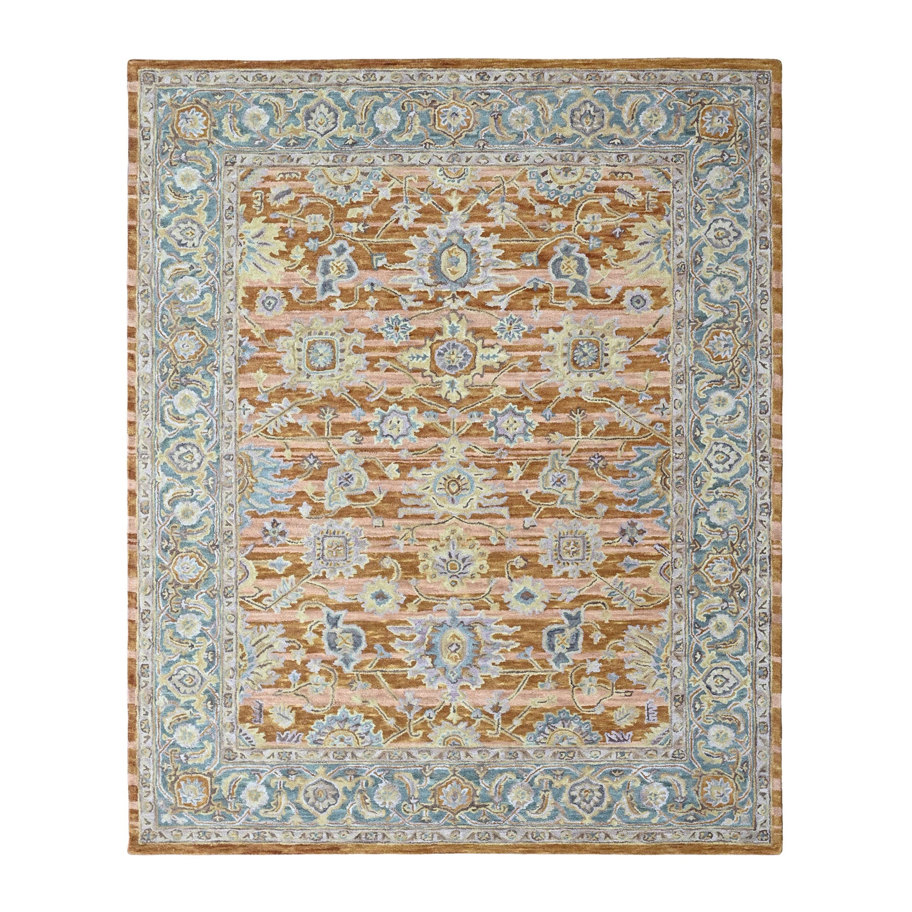 Multi Size Burnt Orange Light Yellow Turquoise Color Hand Tufted Handmade Wool Modern & Contemporary Oriental Rug